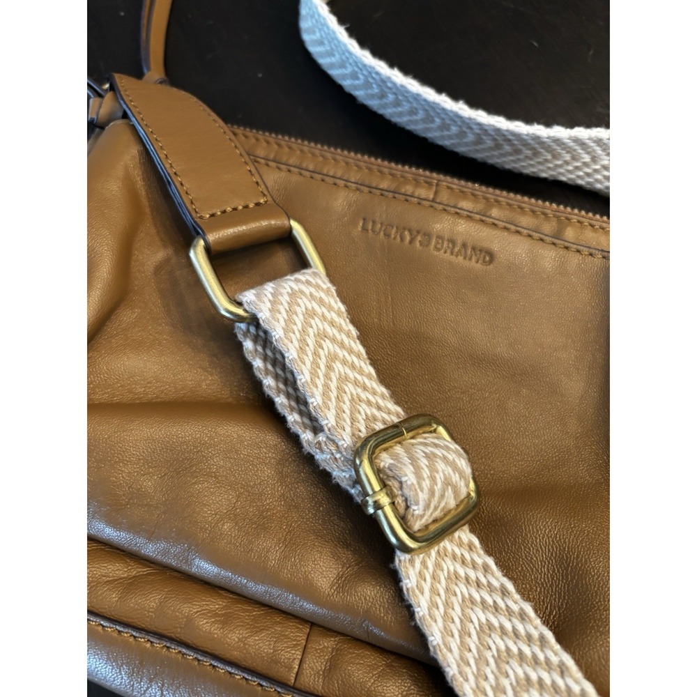 Lucky Brand Genuine Leather Crossbody Koda Bag W/ Canvas Adjustable Strap - Picture 9 of 11